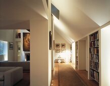 Library and living room in evening ambience