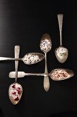Five spoons with flavored salt