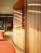 Modern room with bar in wooden niche
