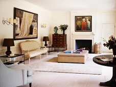 Mix of furniture styles in renovated, traditional living room