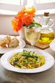 Tagliatelle with asparagus and crab