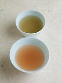 Japanese soup ingredients: konbu dashi (seaweed powder) and katsuo dashi (dried bonito flakes)