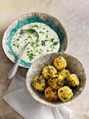 Spinach dumplings with cold herb sauce