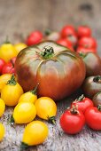 Tomatoes on a wooden surface