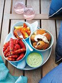 Cold sea food platter with herb yogurt