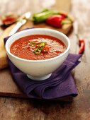 Tomato soup with chilli rings