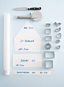 Untensils and templates for a gingerbread house