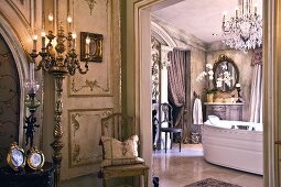 View into luxurious bathroom in grand Baroque villa
