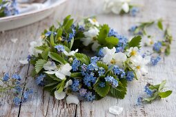A wreath of forget-me-not and garden jasmine