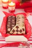 Black and white biscuits in a box