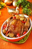 Roast chicken with vegetables for Easter