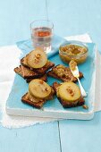 Toasted wholemeal bread with walnut pesto and pears