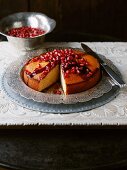Pomegranate cake, sliced