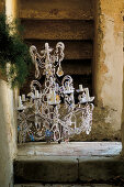 Chandelier decorated with crystal beads