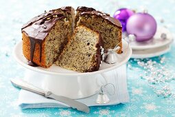 Poppy seed cake with chocolate icing for Christmas