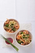 Asian noodle with prawns and omelette strips