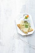 Crepes with cress and herb quark