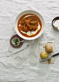 Hungarian goulash with sauerkraut and sour cream