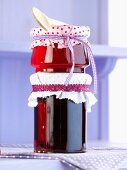 Two types of berry jelly one on top of each other