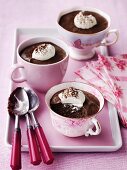Chocolate mousse in teacups