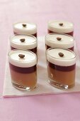 Layered dessert with coffee jelly, coffee liqueur and cream jelly