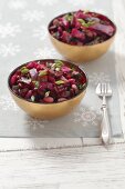 Herring salad with beetroot and beans for Christmas