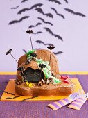 A bat cave cake for Halloween
