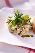 Crab tartar with peas and herbs