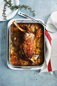 Shoulder of lamb with garlic (slow-roasted)