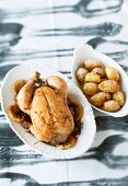 Roast spring chicken with roast potatoes