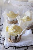 Beetroot cupcakes topped with cream cheese frosting