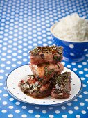 Glazed spare ribs with a side of rice