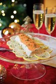 Salmon terrine on a cake stand