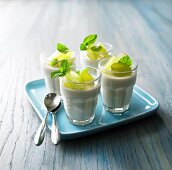 Cream dessert made of green tea with green grapes