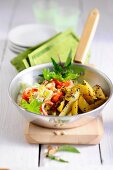 Fried potatoes with peppers and celery