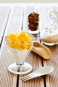 Yogurt with fresh mango pieces