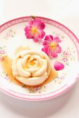 Rose-shaped panna cotta with rose syrup