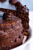 Chocolate cake, sliced (close-up)