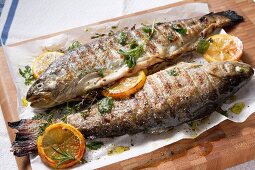 Grilled trout on parchment paper