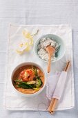 Red Thai curry with vegetables and prawns