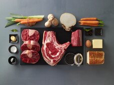 Ingredients for beef stock with beef fillet