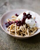 Monte bianco (chestnut creme with cream and lingonberries)