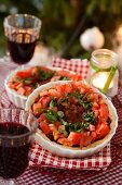 Minced meat pie with tomato salad for Christmas (Sweden)