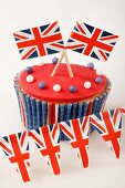 A cupcake decorated with Union Jacks