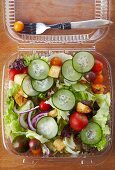 Salad in a Plastic To-Go Container; From Above