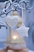 Christmas decorations hanging on tree