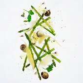 Asparagus salad with quail's eggs and Parmesan cheese