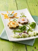 Bread flowers with cheese and ham and a carrot sun