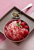 Raspberry and Marijuana Shaved Iced in a Bowl