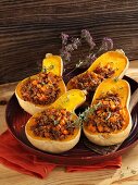 Butternut squash filled with carrots and minced meat